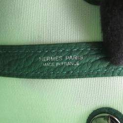 Pre Owned Hermes Garden Party Vertpeppermint/Vertmoyen Toile Military Negonda Leather TPM