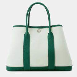 Pre Owned Hermes Garden Party Vertpeppermint/Vertmoyen Toile Military Negonda Leather TPM