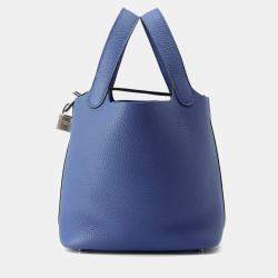 Pre Owned Hermes Picotin Lock Blue Tie Taurillon Clemence Size PM