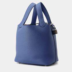Pre Owned Hermes Picotin Lock Blue Tie Taurillon Clemence Size PM