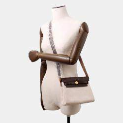 Pre Owned Hermes Herbag Zip Ecru/Ebene Toile Military Vache Hunter Leather Size Mini