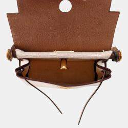 Pre Owned Hermes Herbag Zip Ecru/Ebene Toile Military Vache Hunter Leather Size Mini