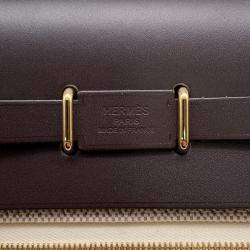 Pre Owned Hermes Herbag Zip Ecru/Ebene Toile Military Vache Hunter Leather Size Mini