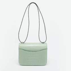 Pre Owned Hermes Vert d'eau Matte Alligator Palladium Finish Constance 18 Mini Bag
