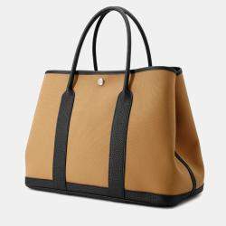 Pre Owned Hermes Garden Party Biscuit/Black Toile H Negonda Leather PM