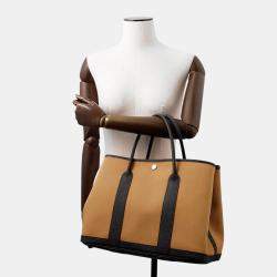 Pre Owned Hermes Garden Party Biscuit/Black Toile H Negonda Leather PM