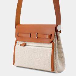 Pre Owned Hermes Herbag Zip Fauve Toile H Vache Hunter Leather Mini