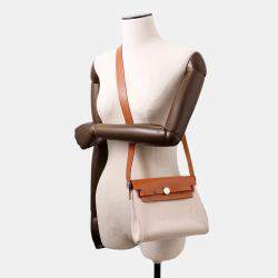 Pre Owned Hermes Herbag Zip Fauve Toile H Vache Hunter Leather Mini