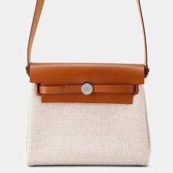 Pre Owned Hermes Herbag Zip Fauve Toile H Vache Hunter Leather Mini