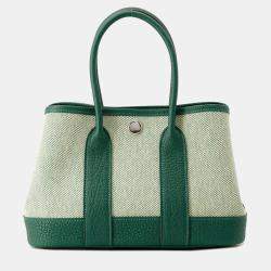 Pre Owned Hermes Neo Garden Ecru/Vert Moyen Negonda Leather Toile H Size 23