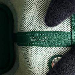 Pre Owned Hermes Neo Garden Ecru/Vert Moyen Negonda Leather Toile H Size 23