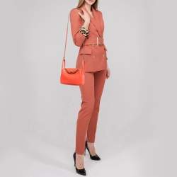 Pre Owned Hermes Orange Field Taurillon Clemence Leather Palladium Finish Mini Lindy Bag