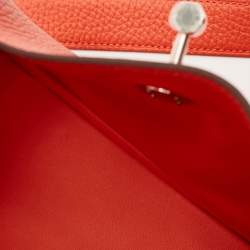 Pre Owned Hermes Orange Field Taurillon Clemence Leather Palladium Finish Mini Lindy Bag