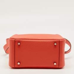 Pre Owned Hermes Orange Field Taurillon Clemence Leather Palladium Finish Mini Lindy Bag