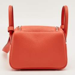 Pre Owned Hermes Orange Field Taurillon Clemence Leather Palladium Finish Mini Lindy Bag