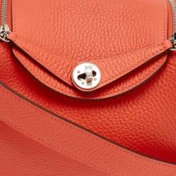 Pre Owned Hermes Orange Field Taurillon Clemence Leather Palladium Finish Mini Lindy Bag