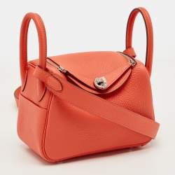 Pre Owned Hermes Orange Field Taurillon Clemence Leather Palladium Finish Mini Lindy Bag