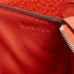 Pre Owned Hermes Orange Field Taurillon Clemence Leather Palladium Finish Mini Lindy Bag