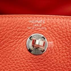 Pre Owned Hermes Orange Field Taurillon Clemence Leather Palladium Finish Mini Lindy Bag