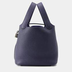 Pre Owned Hermes Picotin Loc 18 k Blue Nuit Taurillon Clemence Bag