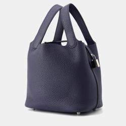 Pre Owned Hermes Picotin Loc 18 k Blue Nuit Taurillon Clemence Bag