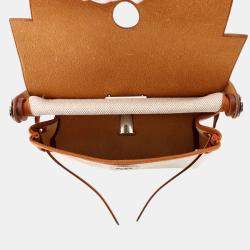 Pre Owned Hermes Herbag Zip  Size Mini Fauve Toile H Vache Hunter Leather Bag