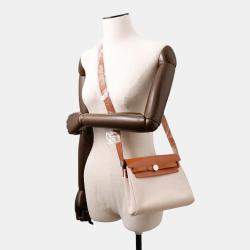Pre Owned Hermes Herbag Zip  Size Mini Fauve Toile H Vache Hunter Leather Bag