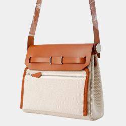 Pre Owned Hermes Herbag Zip  Size Mini Fauve Toile H Vache Hunter Leather Bag