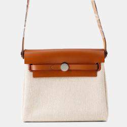 Pre Owned Hermes Herbag Zip  Size Mini Fauve Toile H Vache Hunter Leather Bag
