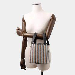 Pre Owned Hermes Picotin Lock 18  Blanket Black /Ecru/Fauve/Blue Zanzibar Toile H Swift Leather Bag