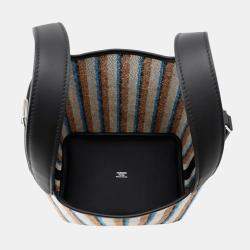 Pre Owned Hermes Picotin Lock 18  Blanket Black /Ecru/Fauve/Blue Zanzibar Toile H Swift Leather Bag