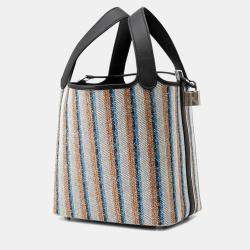 Pre Owned Hermes Picotin Lock 18  Blanket Black /Ecru/Fauve/Blue Zanzibar Toile H Swift Leather Bag