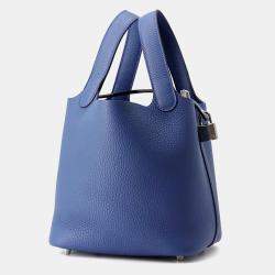 Pre Owned Hermes Picotin Lock Blue Tie Taurillon Clemence 18