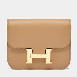 Pre Owned Hermès Chai/Lime Evercolor Leather Constance Slim Wallet