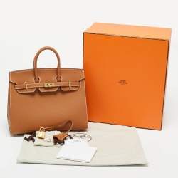 Pre Owned Hermès Gold Epsom Leather Gold Finish Birkin Sellier 25 Bag