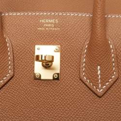 Pre Owned Hermès Gold Epsom Leather Gold Finish Birkin Sellier 25 Bag