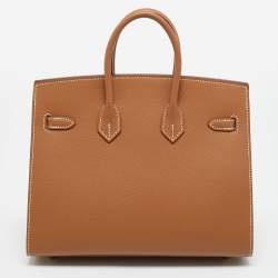 Pre Owned Hermès Gold Epsom Leather Gold Finish Birkin Sellier 25 Bag