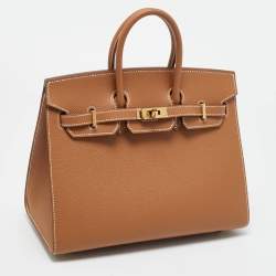 Pre Owned Hermès Gold Epsom Leather Gold Finish Birkin Sellier 25 Bag