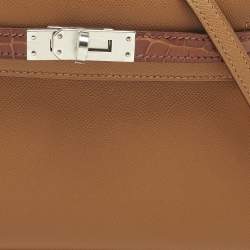 Pre Owned Hermès Gold/Miel Madame Leather and Alligator Palladium Finish Mini Kelly II Sellier Touch 20 Bag
