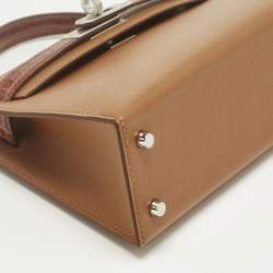 Pre Owned Hermès Gold/Miel Madame Leather and Alligator Palladium Finish Mini Kelly II Sellier Touch 20 Bag