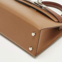 Pre Owned Hermès Gold/Miel Madame Leather and Alligator Palladium Finish Mini Kelly II Sellier Touch 20 Bag