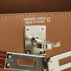 Pre Owned Hermès Gold/Miel Madame Leather and Alligator Palladium Finish Mini Kelly II Sellier Touch 20 Bag
