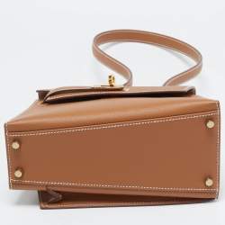 Pre Owned Hermes Gold Epsom Leather Gold Finish Kelly En Desordre Sellier 20 Bag
