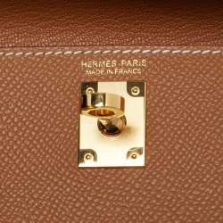 Pre Owned Hermes Gold Epsom Leather Gold Finish Kelly En Desordre Sellier 20 Bag