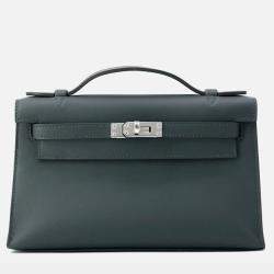 Pre Owned Hermes Pochettekelly Vert Mangrove Swift Leather