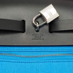 Pre Owned Hermes Bleu Riviera/Noir Toile Militaire and Vache Hunter Herbag Zip 31 Bag