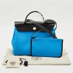 Pre Owned Hermes Bleu Riviera/Noir Toile Militaire and Vache Hunter Herbag Zip 31 Bag