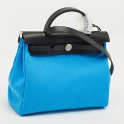 Pre Owned Hermes Bleu Riviera/Noir Toile Militaire and Vache Hunter Herbag Zip 31 Bag