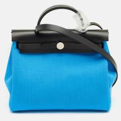 Pre Owned Hermes Bleu Riviera/Noir Toile Militaire and Vache Hunter Herbag Zip 31 Bag