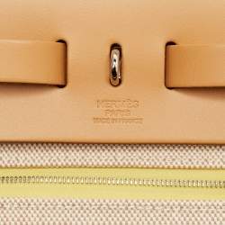 Pre Owned Hermes Lime/Naturel Sable Berline Toile and Vache Hunter Herbag Zip 31 Bag